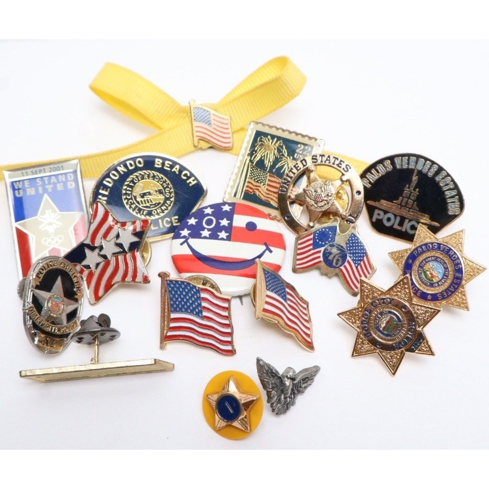 American Flag Patriotic LEO Police Sheriff VTG-Modern Pin Backs